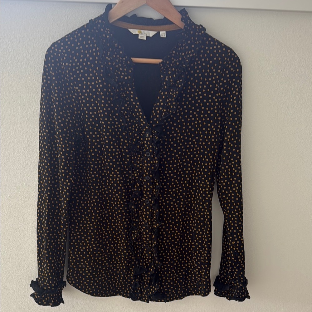Black Ruffle-Trim Polka Dot Blouse - Women - Boden